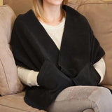 Fleece Wrap Shawl with Pockets Black