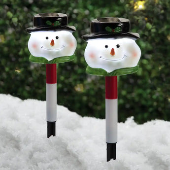 Set of 2 Solar Snowman Stakes