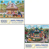 Set of 2 Joseph Holodook 1000 Piece Jigsaw Puzzles Bits and Pieces