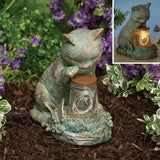 Cat with Led Solar Jar Garden D eacutecor