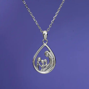 Mother Three Children Sterling Pendant Necklace