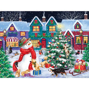 Snowman and Dogs Christmas Street Jigsaw Puzzle