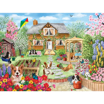 Spring Summer Cottage Dogs Jigsaw Puzzle