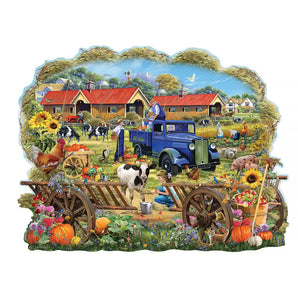 Autumn Hay Cart Shaped Jigsaw Puzzle