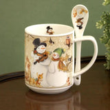 Ceramic Snowman Mug Spoon Set