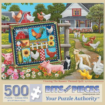 Viewing The Rooster Themed Quilt Jigsaw Puzzle