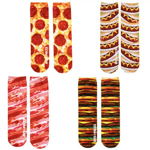 Set of 4 Favorite Foods Colorful Printed Crew Socks Collection