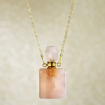 Perfume Bottle Pendant Necklace Rose Quartz