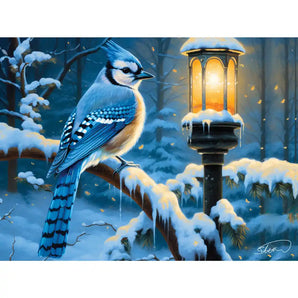 Snow Glow Blue Jay Jigsaw Puzzle