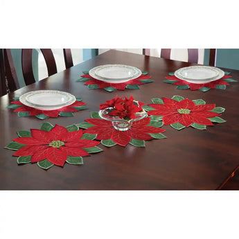 Set of 4 Poinsettia Placemats 14 12 Round