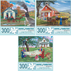 Set of 3 John Sloane 300 Large Piece Jigsaw Puzzles