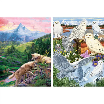 Set of 2 Prebox Snowy Owl SanctuaryHidden Wolves Valley 1000 Piece Jigsaw Puzzles