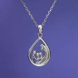 Mother Three Children Mother and Child Sterling Pendant Necklace 