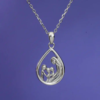 Mother Three Children Mother and Child Sterling Pendant Necklace 