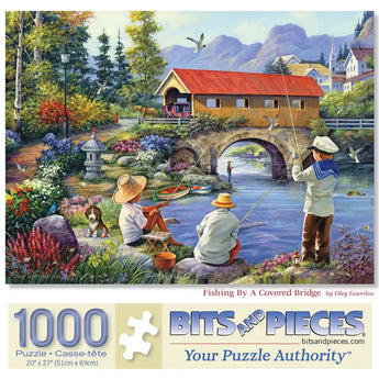 Fishing By A Covered Bridge Jigsaw Puzzle