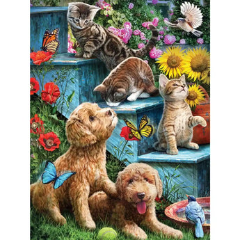 Pups And Kittens On The Steps Jigsaw Puzzle