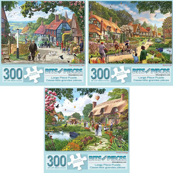 Set of 3 Steve Crisp Village Life Jigsaw Puzzles