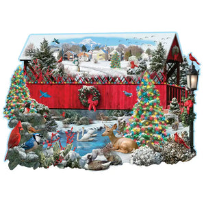 Christmas Covered Bridge Shaped Jigsaw Puzzle