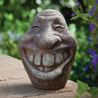 Big Stone Smiley Face Garden Sculpture