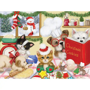 Dogs and Cats Making Christmas Cookies Jigsaw Puzzle