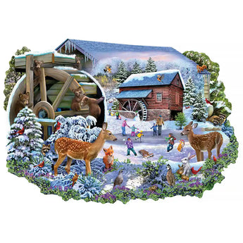 Forest Friends by the Old Mill Shaped Jigsaw Puzzle