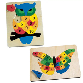 Set of 2 Alphabet Butterfly Counting Owl Wooden Puzzles