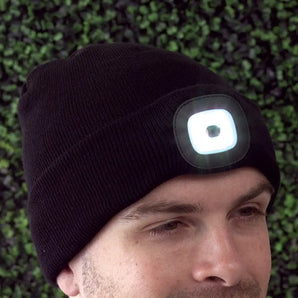 Beanie Hat with LED Light Black