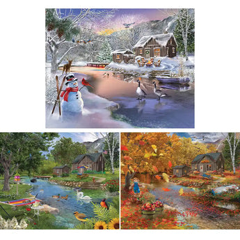 Set of 3 Bigelow Illustrations Cabin Jigsaw Puzzles