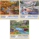 Set of 3 Bigelow Illustrations Cabin Jigsaw Puzzles