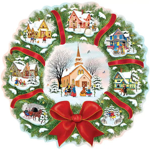 Christmas Village Wreath Shaped Jigsaw Puzzle