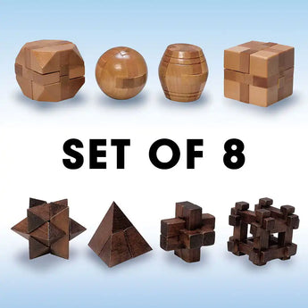 Set of 8 Natural and Dark Wood Wooden Puzzles