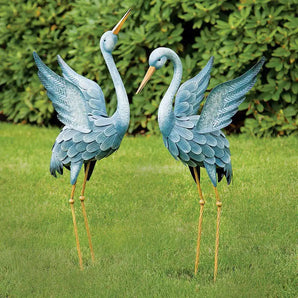 Japanese Blue Herons Animal Garden Sculptures Set of 2