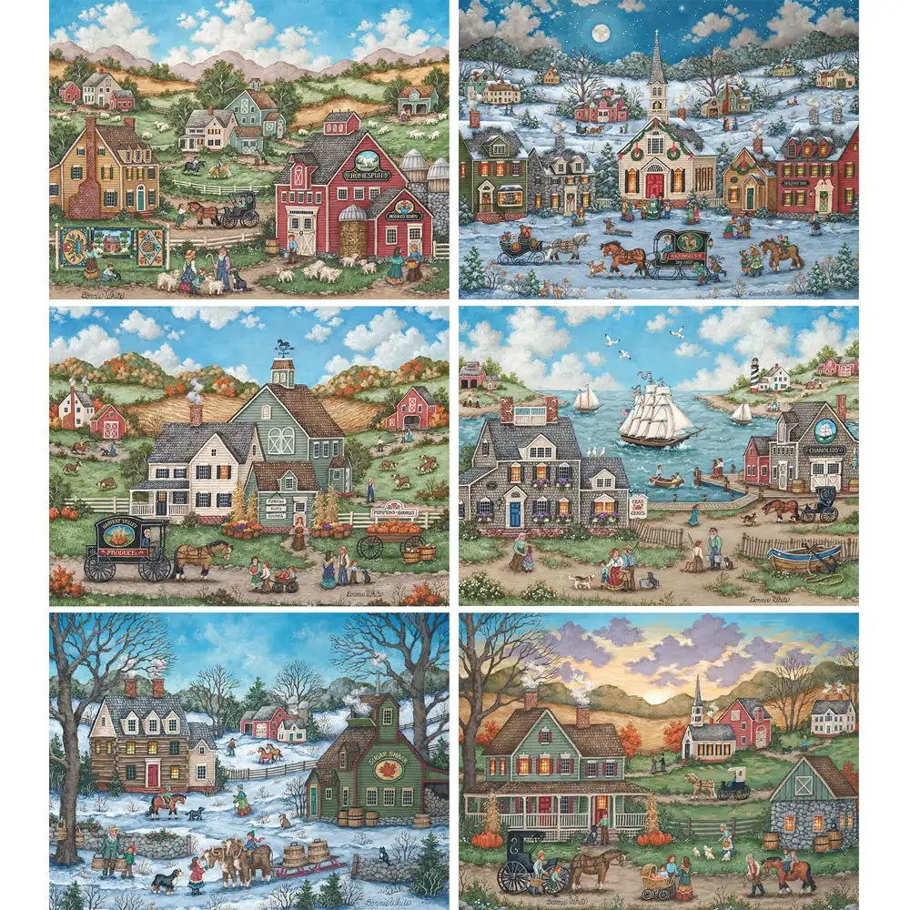 Set of 6  Bonnie White Americana Jigsaw Puzzles