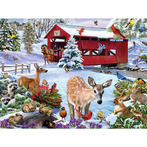 Deer By The Covered Bridge Jigsaw Puzzle