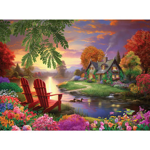 Red Chairs At Sunset Jigsaw Puzzle